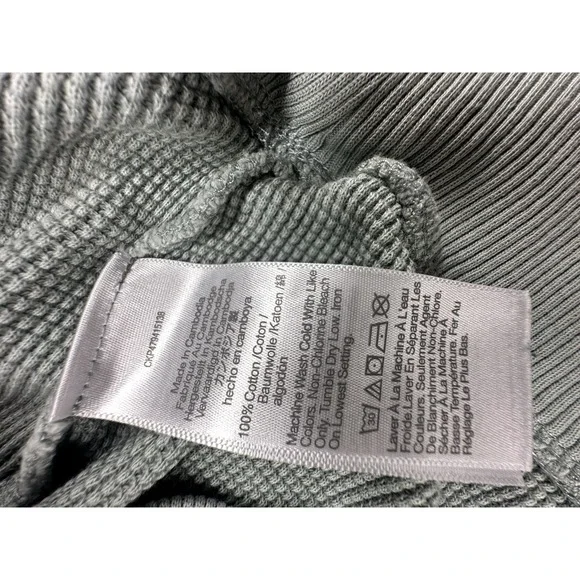 Madewell Waffle Knit Boxy Sweatshirt Tee V Neck Shirt Cozy Green Size XS - Picture 6 of 7